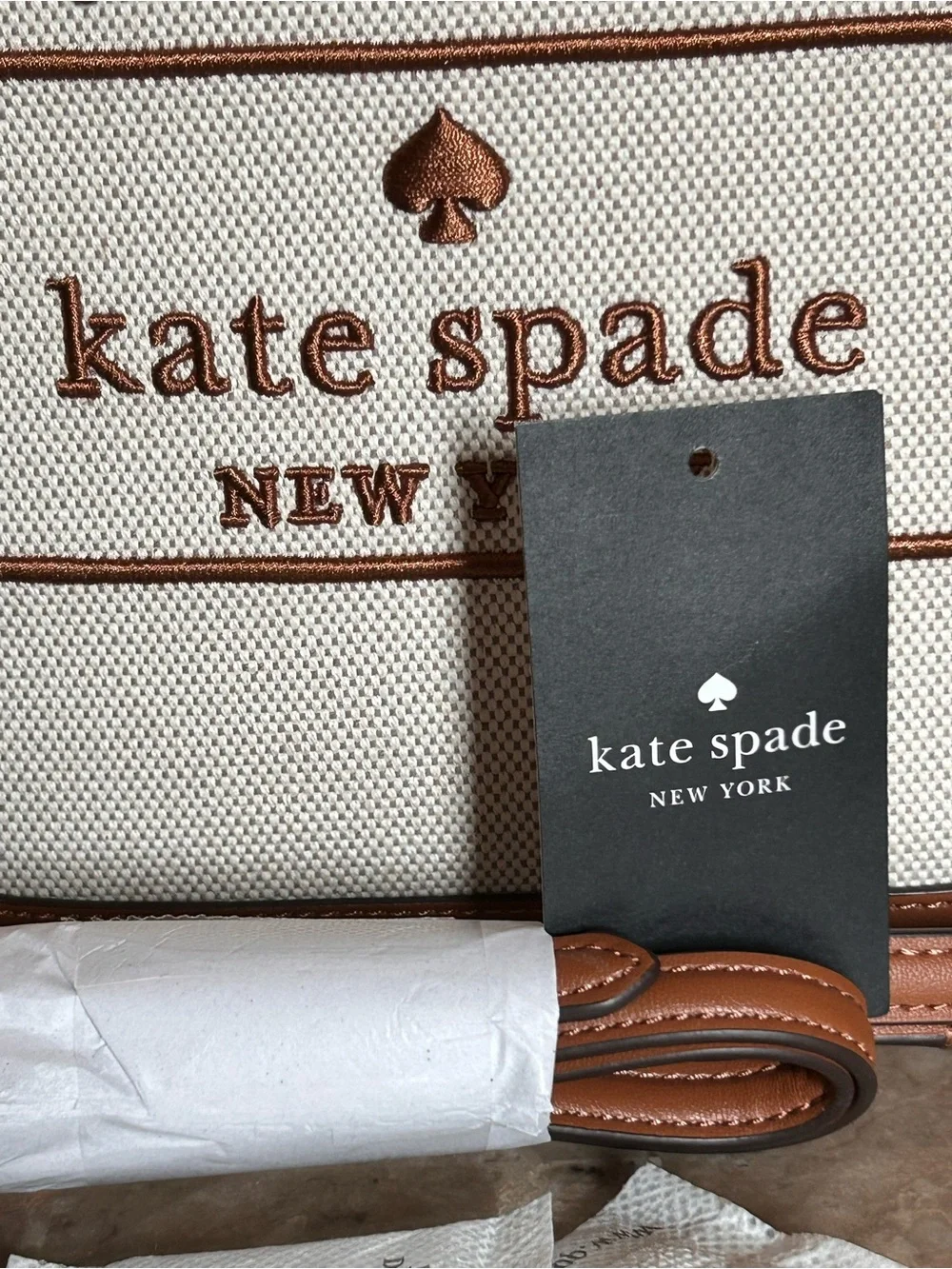Kate Spade New York Canvas Mini Tote Crossbody with Brown Leather Trim NWT